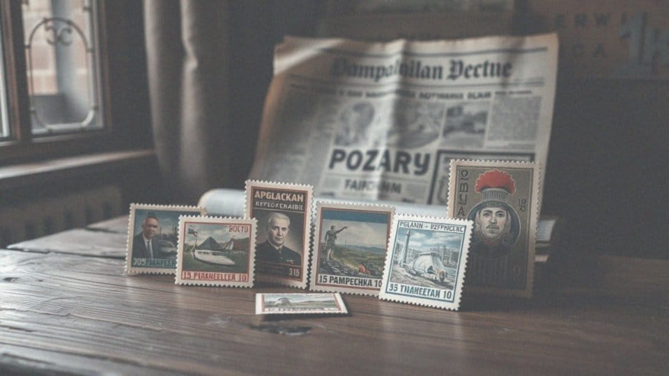 Jakie elementy historyczne zawierają znaczki pocztowe PRL?